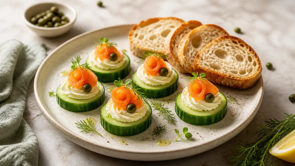 Bocconcini di salmone affumicato e cetriolo con crema light