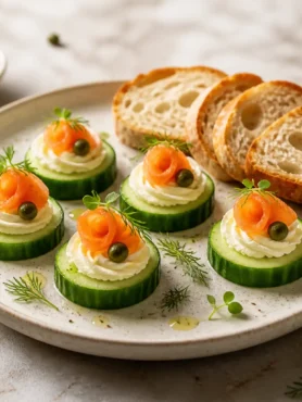 Bocconcini di salmone affumicato e cetriolo con crema light