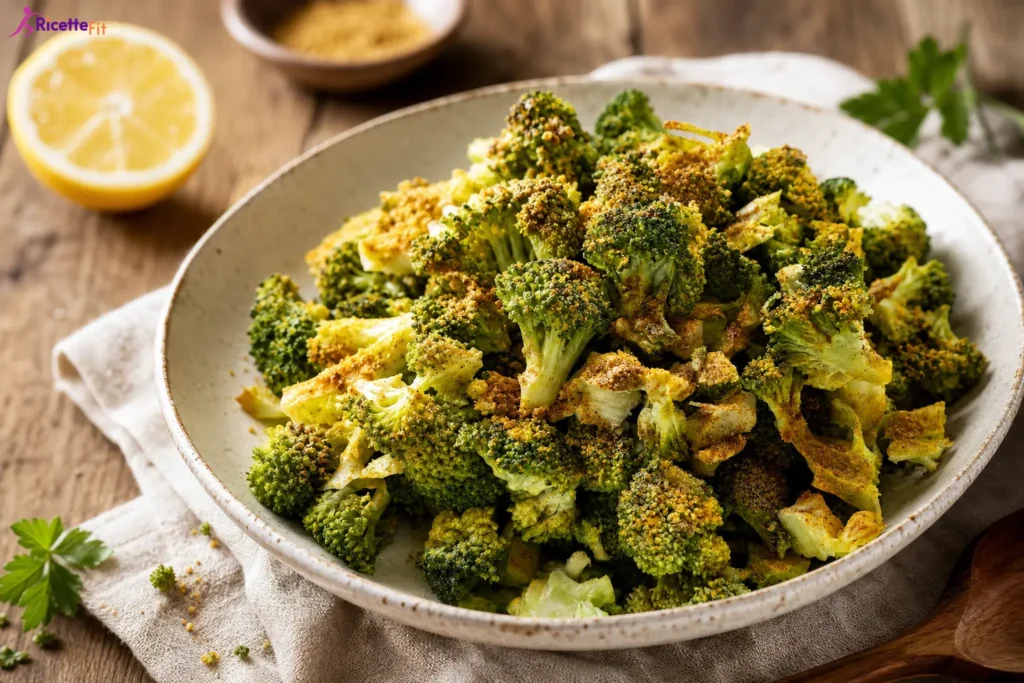 Broccoli speziati al forno con pangrattato integrale e limone