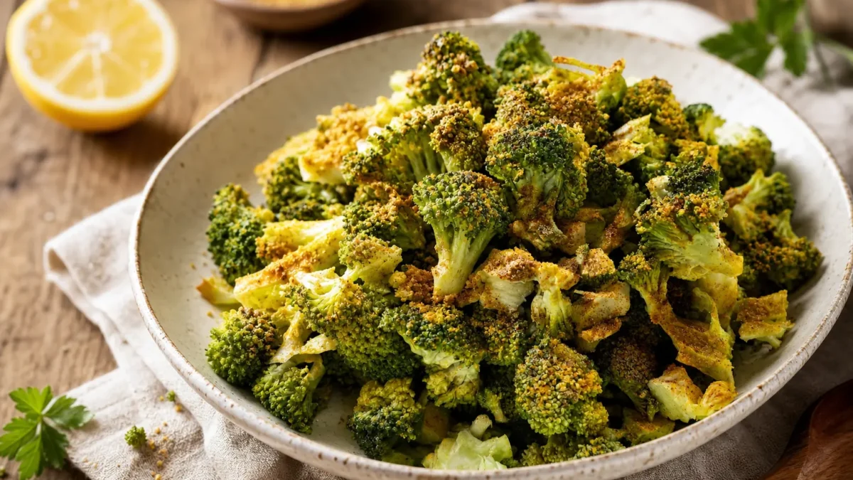Broccoli speziati al forno con pangrattato integrale e limone