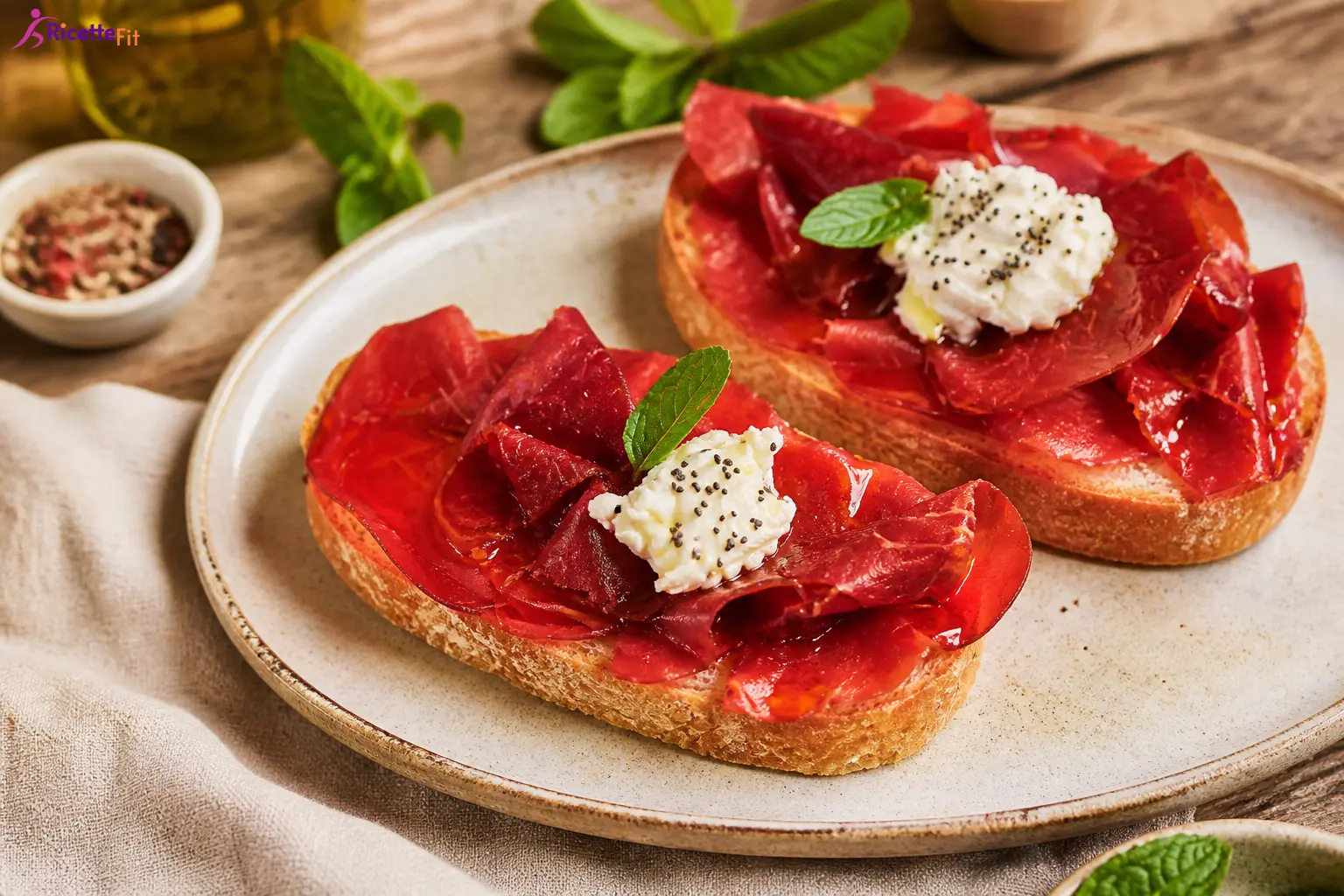 Bruschetta di ricotta e bresaola