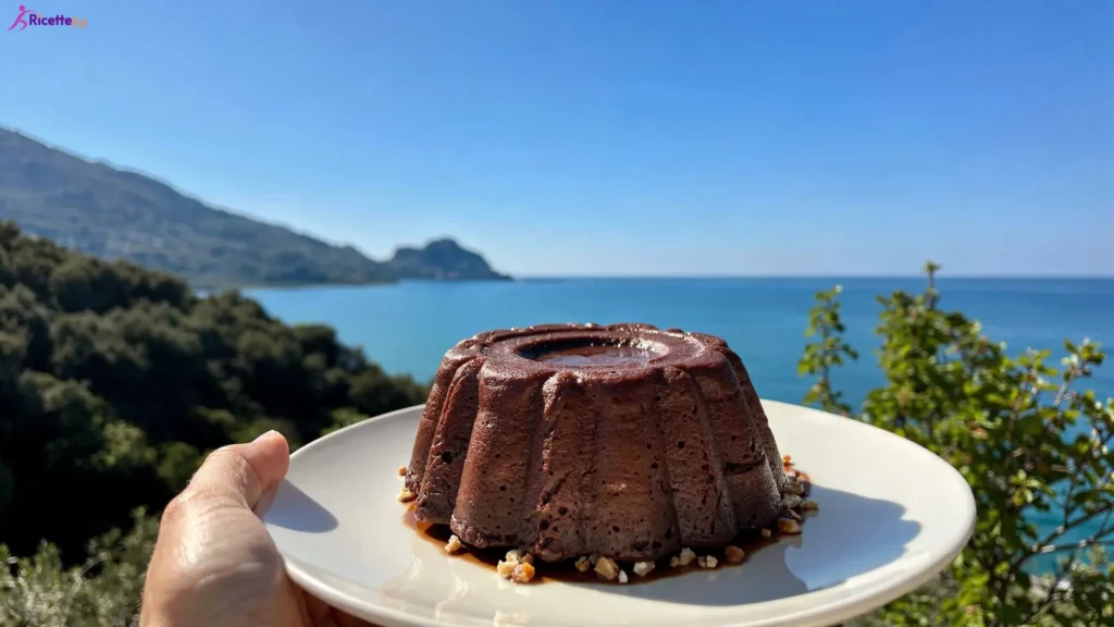Budino al cioccolato senza uova fit con nocciole davanti al mare di Cefalù