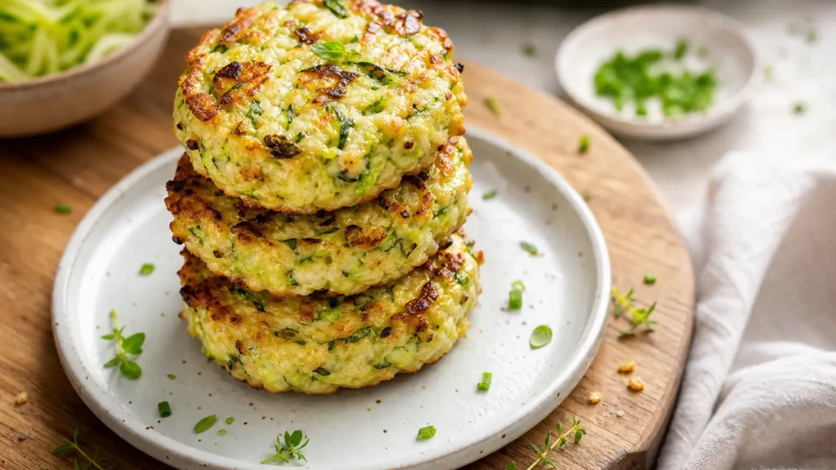 Burger di pollo e zucchine dorati con erbe fresche
