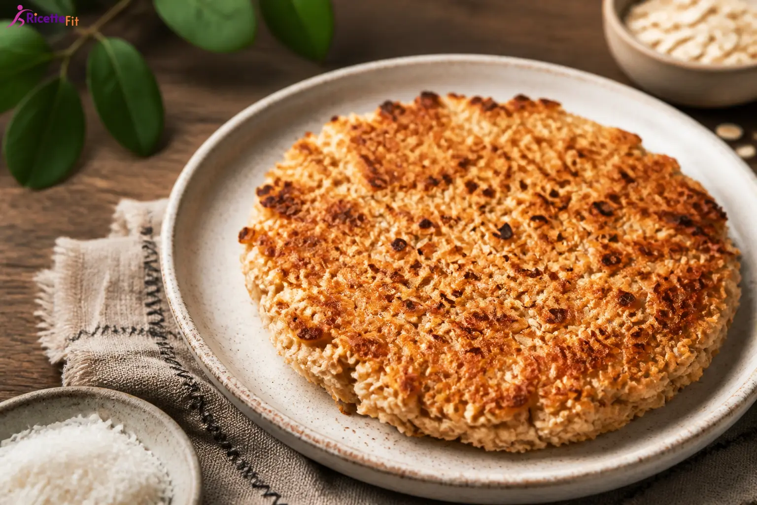 Burger di tonno e fiocchi d’avena dorato su piatto chiaro
