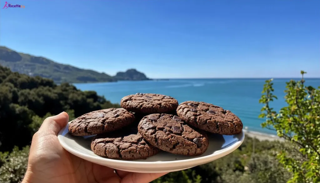 Nocciolotto fit al cioccolato su piatto bianco con vista mare a Cefalù