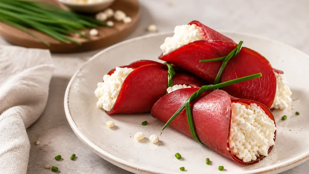 Cannoli di bresaola fit ripieni di fiocchi di latte ed erba cipollina