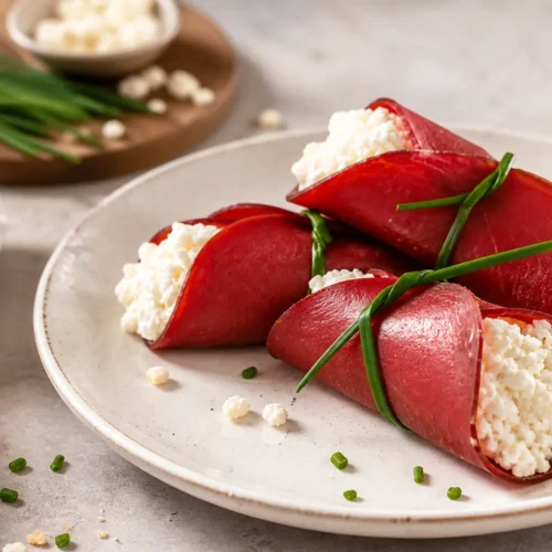 Cannoli di bresaola fit con fiocchi di latte ed erba cipollina