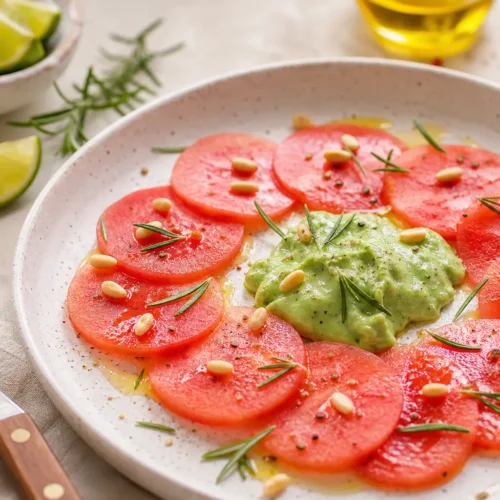 Carpaccio di anguria e crema di avocado