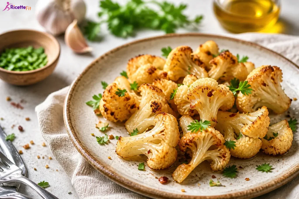 Cavolfiore arrosto con paprika e limone servito con prezzemolo fresco