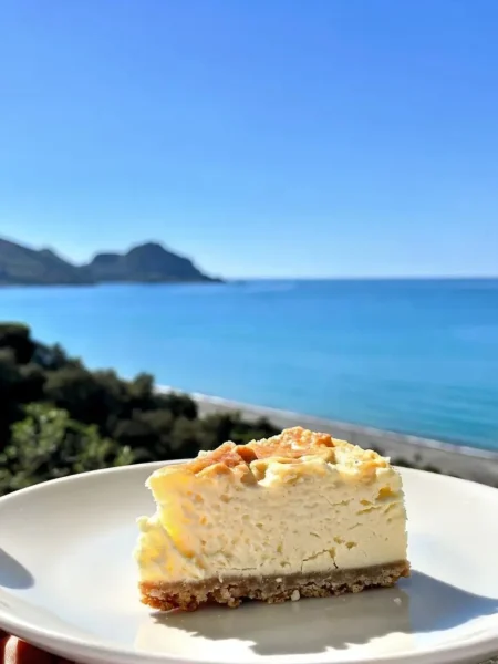 Fetta di cheesecake senza zucchero e burro vista mare a Cefalù
