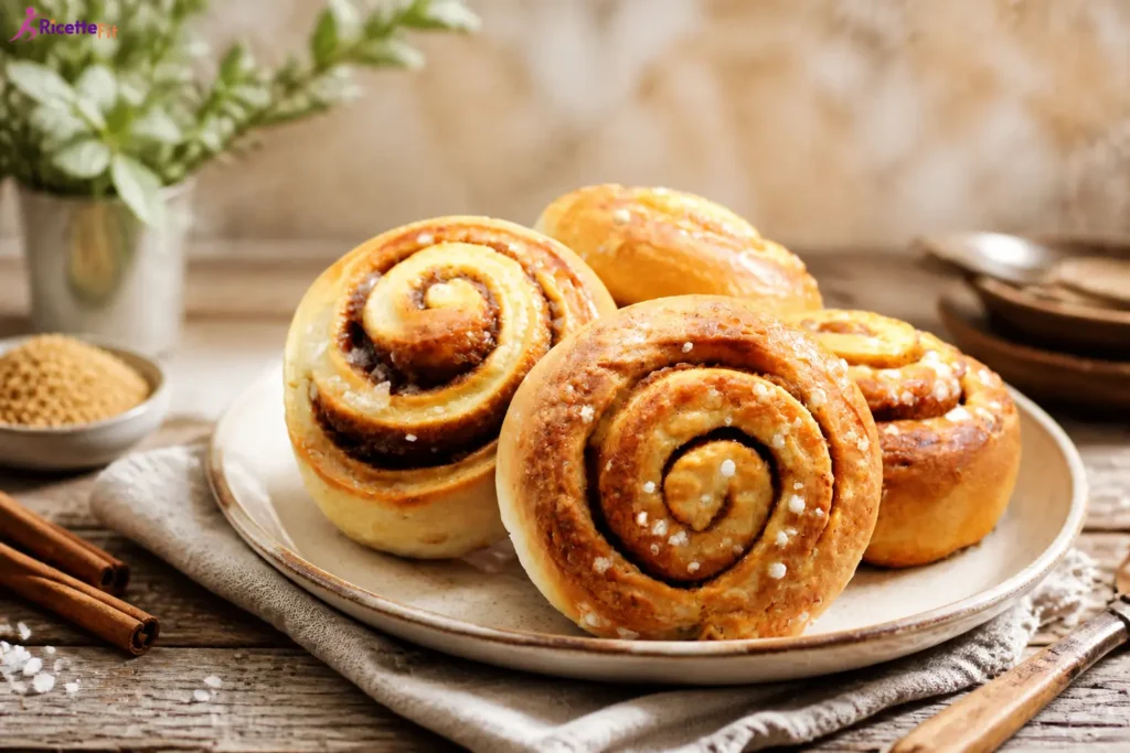 Cinnamon rolls fit dorati con cannella e zucchero perlato