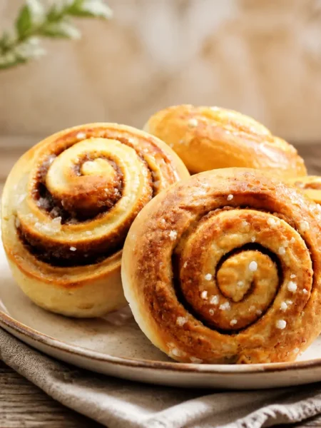 Cinnamon rolls fit dorati con cannella e zucchero perlato