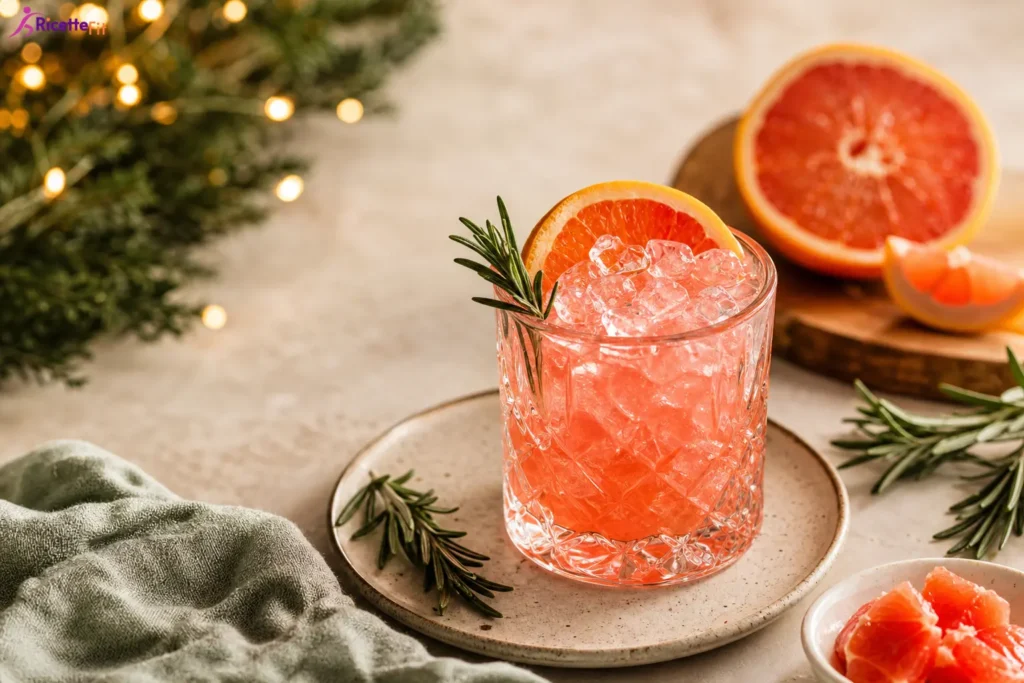 Cocktail frizzante arancia rossa e rosmarino con ghiaccio