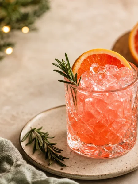 Cocktail frizzante arancia rossa e rosmarino con ghiaccio