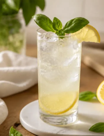 Cocktail frizzante basilico e limone con ghiaccio