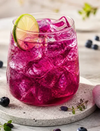 Cocktail ai mirtilli e lime con ghiaccio e timo limonato