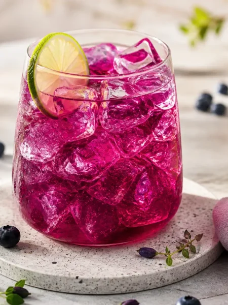 Cocktail ai mirtilli e lime con ghiaccio e timo limonato