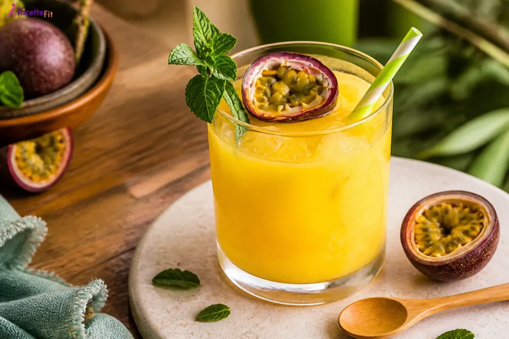Cocktail mango passion fruit e menta con ghiaccio