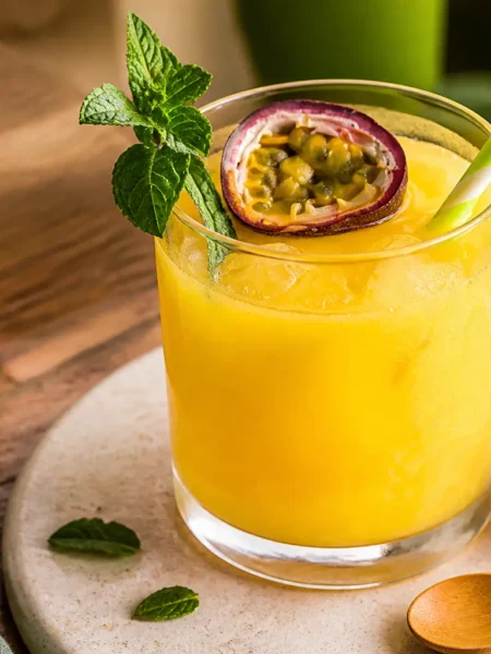 Cocktail mango passion fruit e menta con ghiaccio