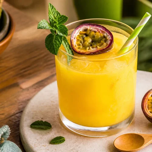 Cocktail rinfrescante al mango, passion fruit e menta