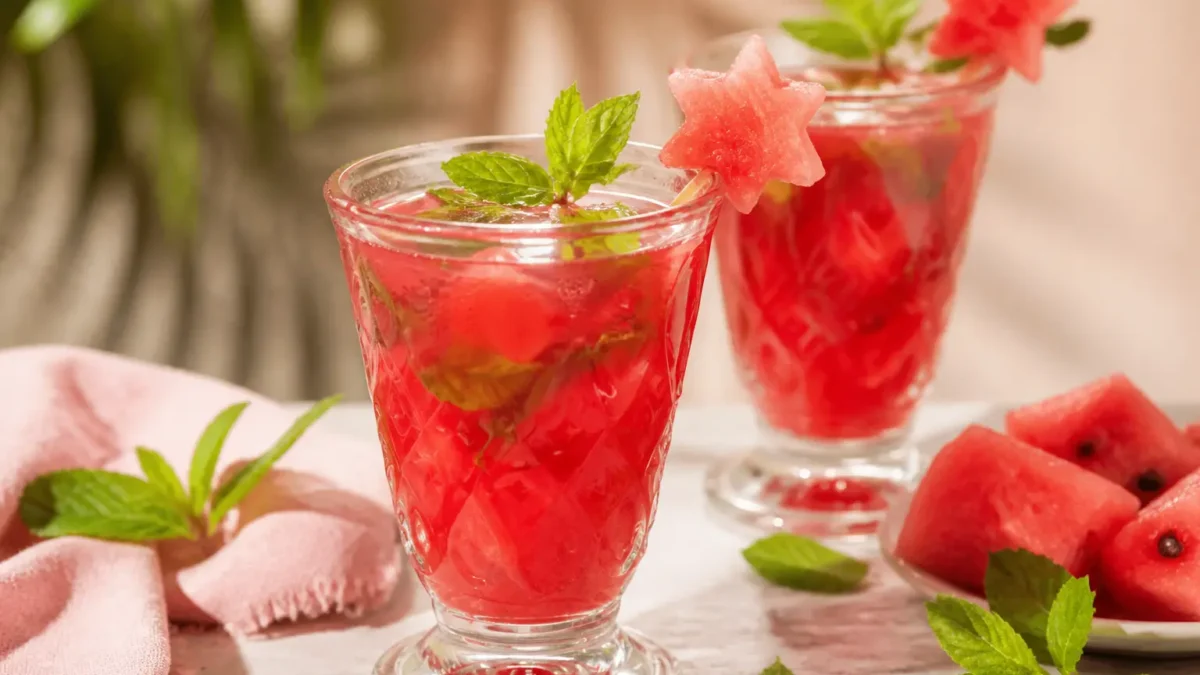 Cocktail analcolico all’anguria con lime, menta e ghiaccio