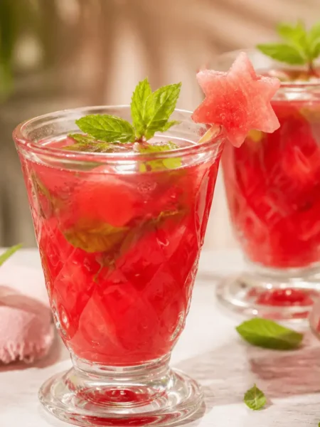 Cocktail analcolico all’anguria con lime, menta e ghiaccio
