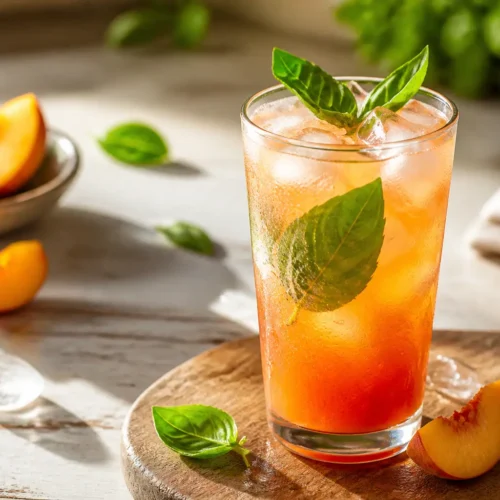 Cocktail rinfrescante pesca e basilico