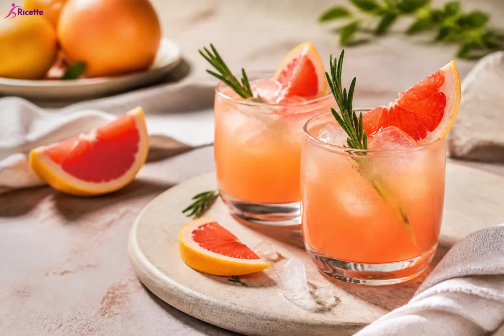Cocktail al pompelmo rosa con rosmarino e ghiaccio