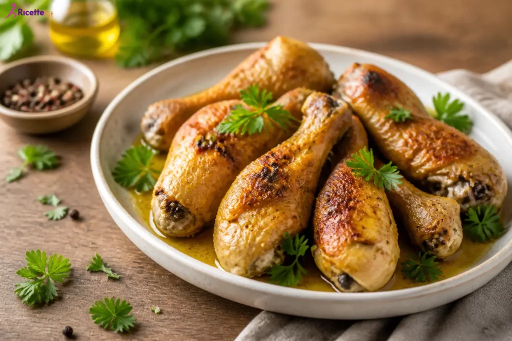 Cosce di pollo in padella marinate al limone con prezzemolo fresco