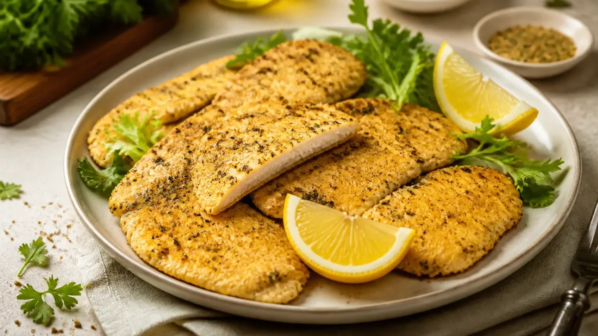 Cotoletta di pollo alla palermitana fit al forno con limone e lattughino