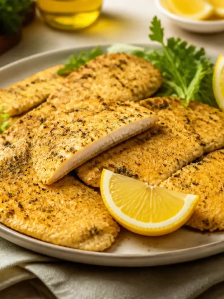 Cotoletta di pollo alla palermitana fit al forno con limone e lattughino