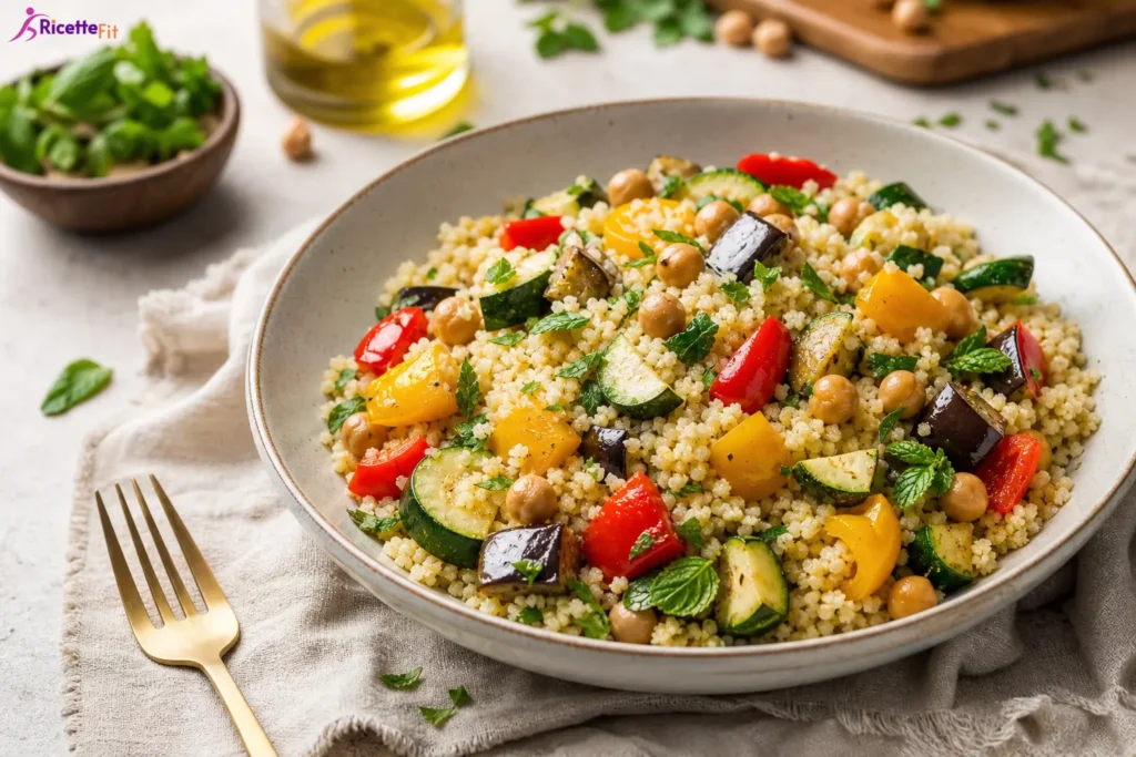 Couscous con verdure grigliate, ceci e menta fresca