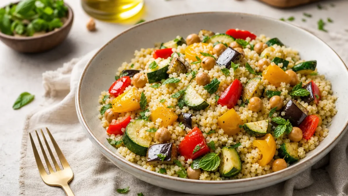 Couscous con verdure grigliate, ceci e menta fresca