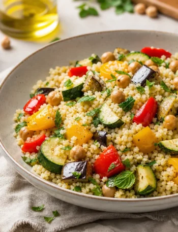 Couscous con verdure grigliate, ceci e menta fresca
