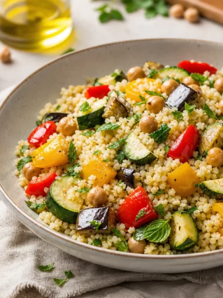 Couscous con verdure grigliate, ceci e menta fresca