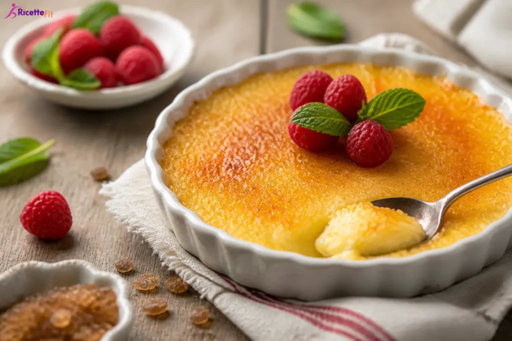 Crema catalana light con lamponi freschi e menta