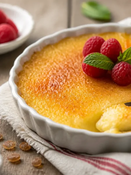 Crema catalana light con lamponi freschi e menta