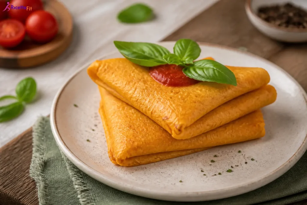 Crepes di carote al formaggio con pomodoro e basilico