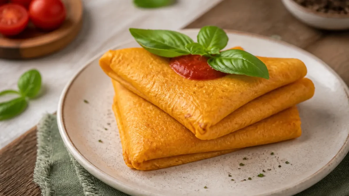 Crepes di carote al formaggio con pomodoro e basilico