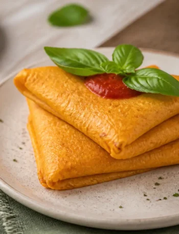 Crepes di carote al formaggio con pomodoro e basilico