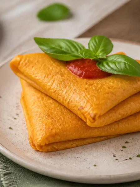 Crepes di carote al formaggio con pomodoro e basilico