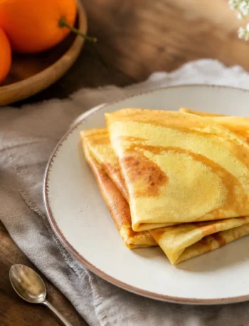 Crêpes light con yogurt greco servite con crema al cacao e marmellata di arance