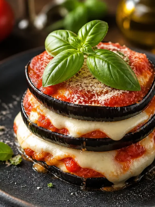Tortino di melanzane con mozzarella, pomodoro e basilico fresco