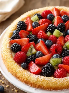 Crostata di frutta senza glutine con fragole, frutti di bosco e kiwi