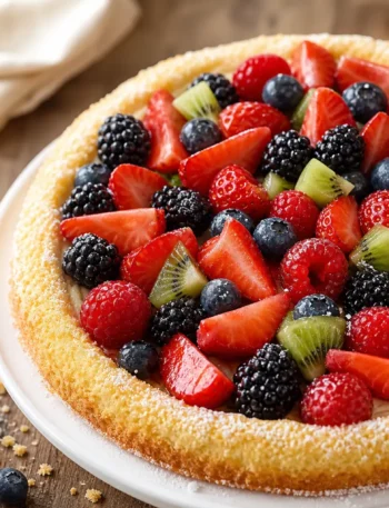 Crostata di frutta senza glutine con fragole, frutti di bosco e kiwi