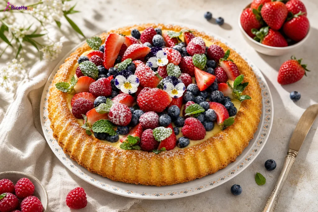Crostata di frutta senza glutine con fragole mirtilli e lamponi