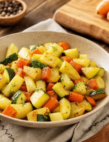 Daikon in padella con zucchine, carote, timo e curcuma