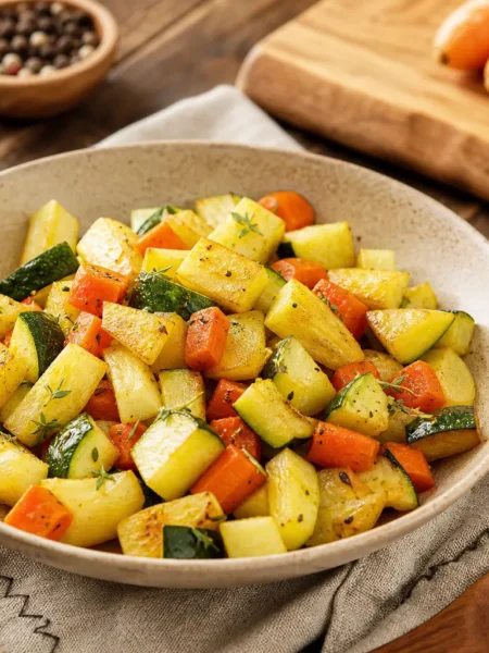 Daikon in padella con zucchine, carote, timo e curcuma