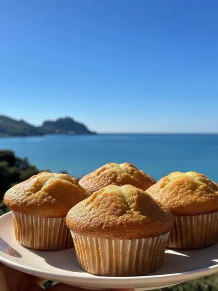 Muffin light di colomba pasquale con vista sul mare di Cefalù