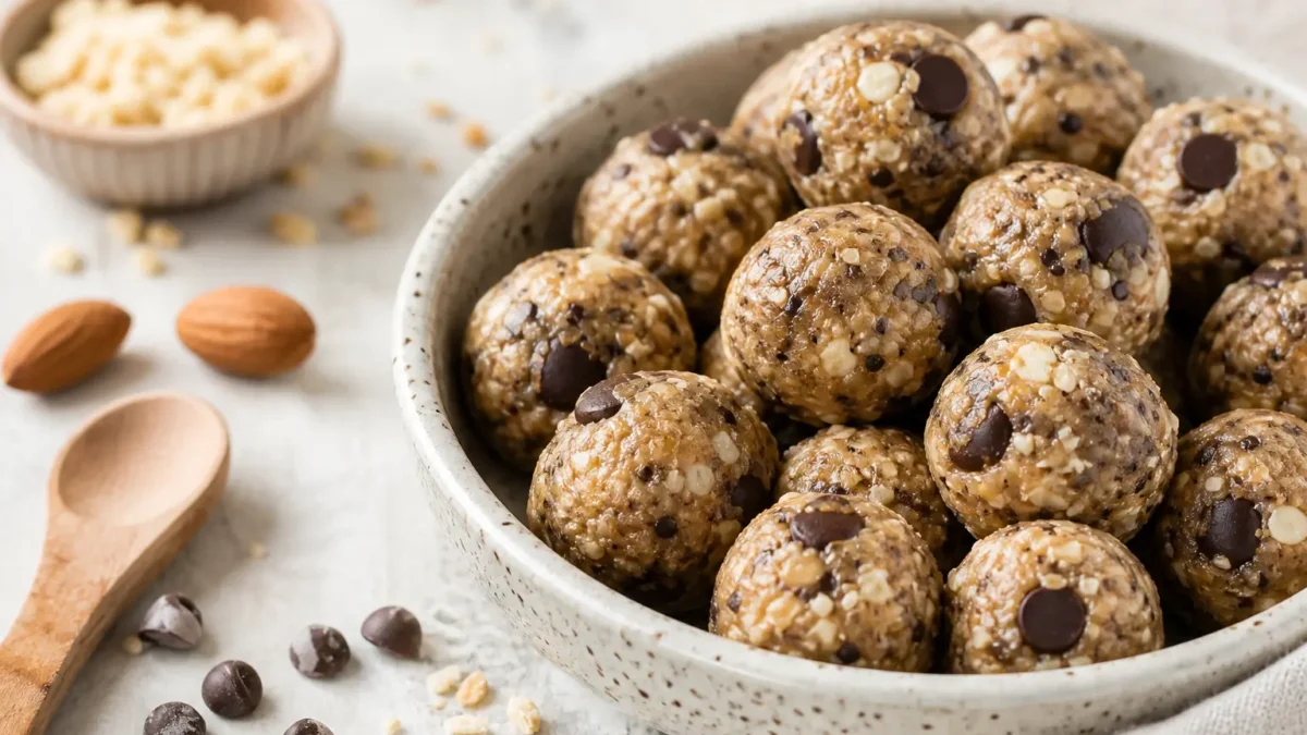 Energy balls avena e burro d’arachidi con gocce di cioccolato fondente